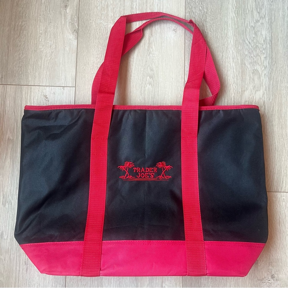 Black and red Trader Joe’s insulated tote bag
